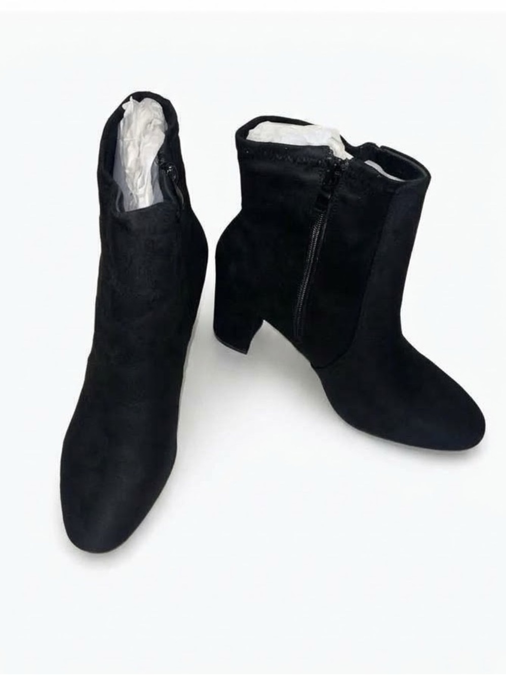 ✨NEW Black Faux Suede Block Heel Ankle Boots Sock Booties Size 8.5